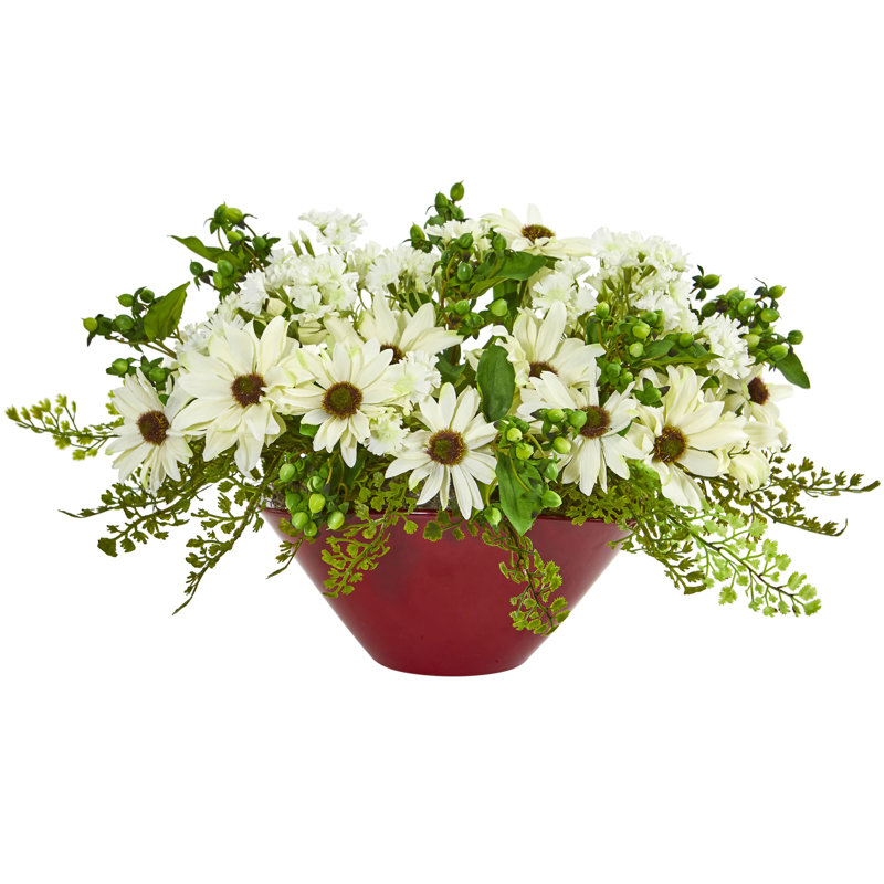 August Grove® Artificial Daisies Floral Arrangement in Vase Wayfair